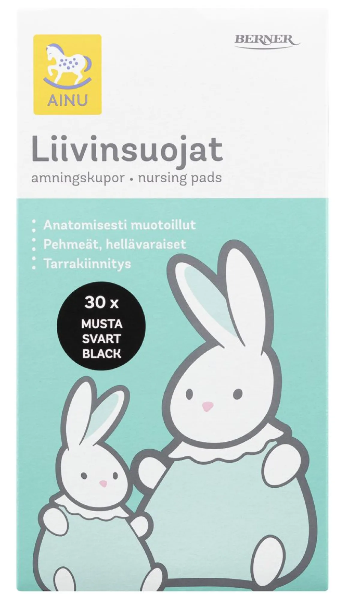 AINU LIIVINSUOJUS MUSTA TARRAKIINNITYKSELLÄ 30 KPL