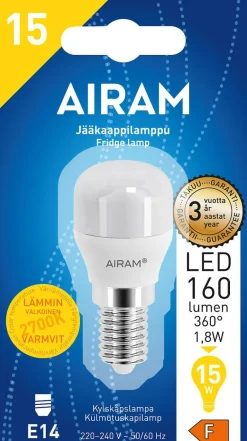 AIRAM LED JÄÄKAAPPILAMPPU 1,8W E14 160LM, 2700K, 15 000H