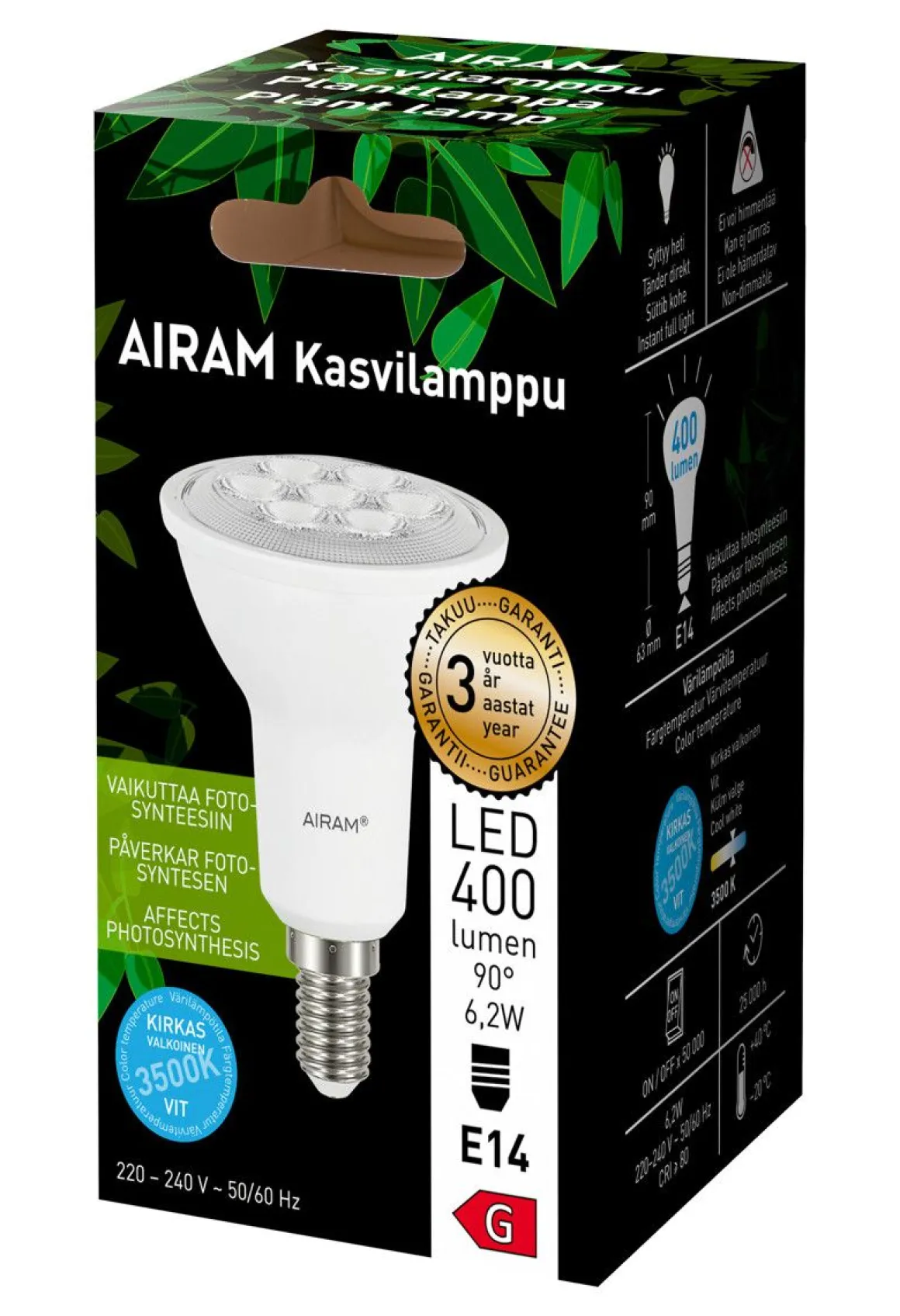 AIRAM LED KASVILAMPPU PAR20 6,2W E14, 1350 CD, 25000H