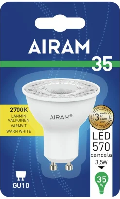 AIRAM LED KOHDELAMPPU 2,4W GU10 PAR16 36 265LM/570CD, 2700K