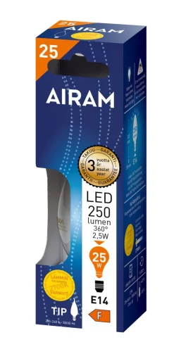 AIRAM LED KYNTTILÄLAMPPU KIRKAS PISARA 2,5W E14 FILAM. 250LM, 1