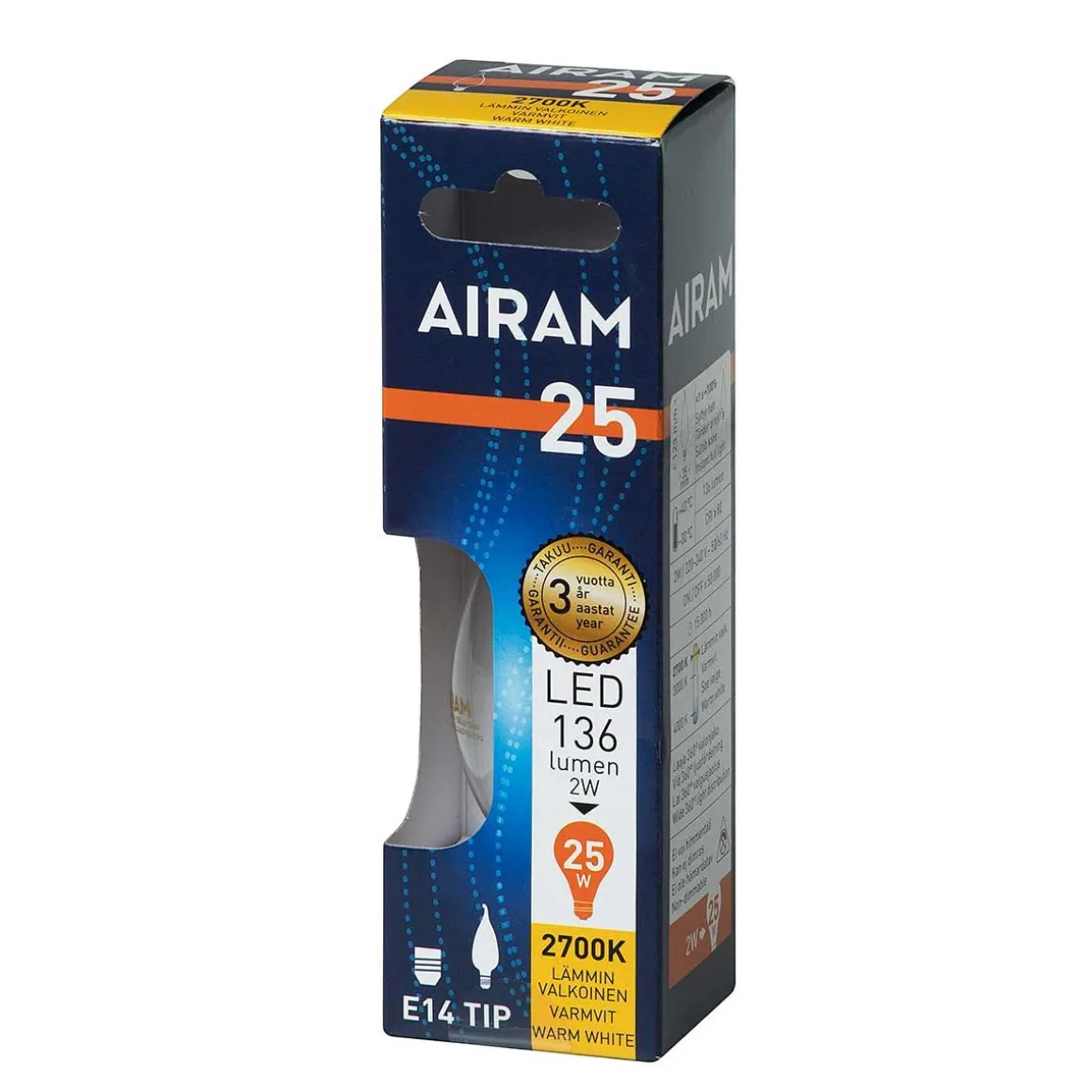 AIRAM LED KYNTTILÄLAMPPU KIRKAS PISARA 2,5W E14 FILAM. 250LM, 1