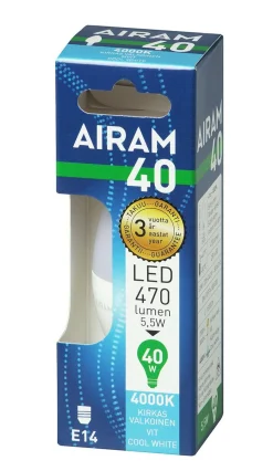 AIRAM LED KYNTTILÄLAMPPU OPAALI 4,9W E27 500LM, 15 000H, 4000K