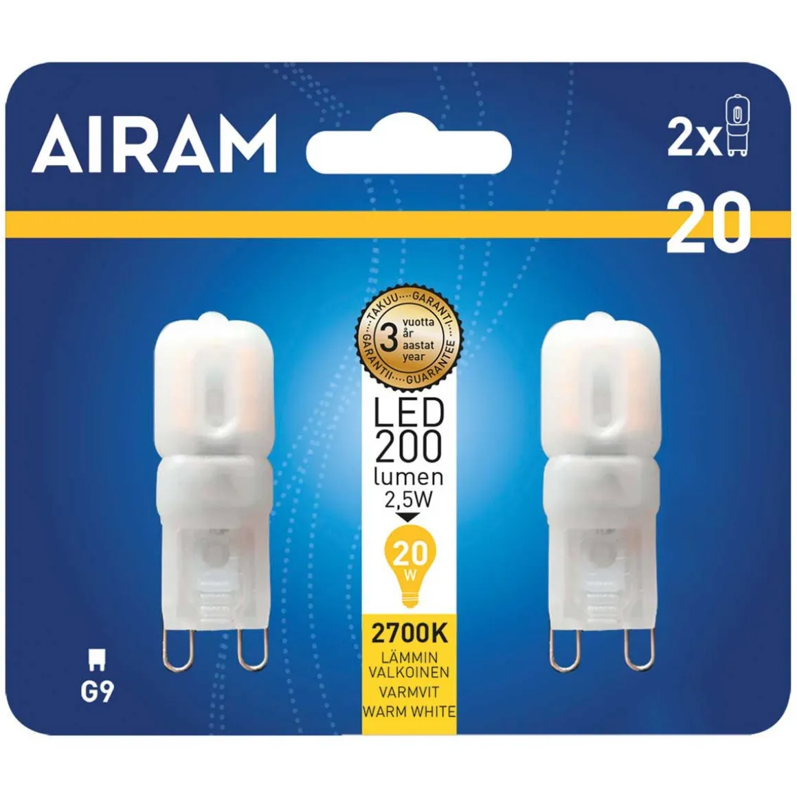 AIRAM LED LAMPPU 2W G9 180LM, 15 000H, 2 KPL