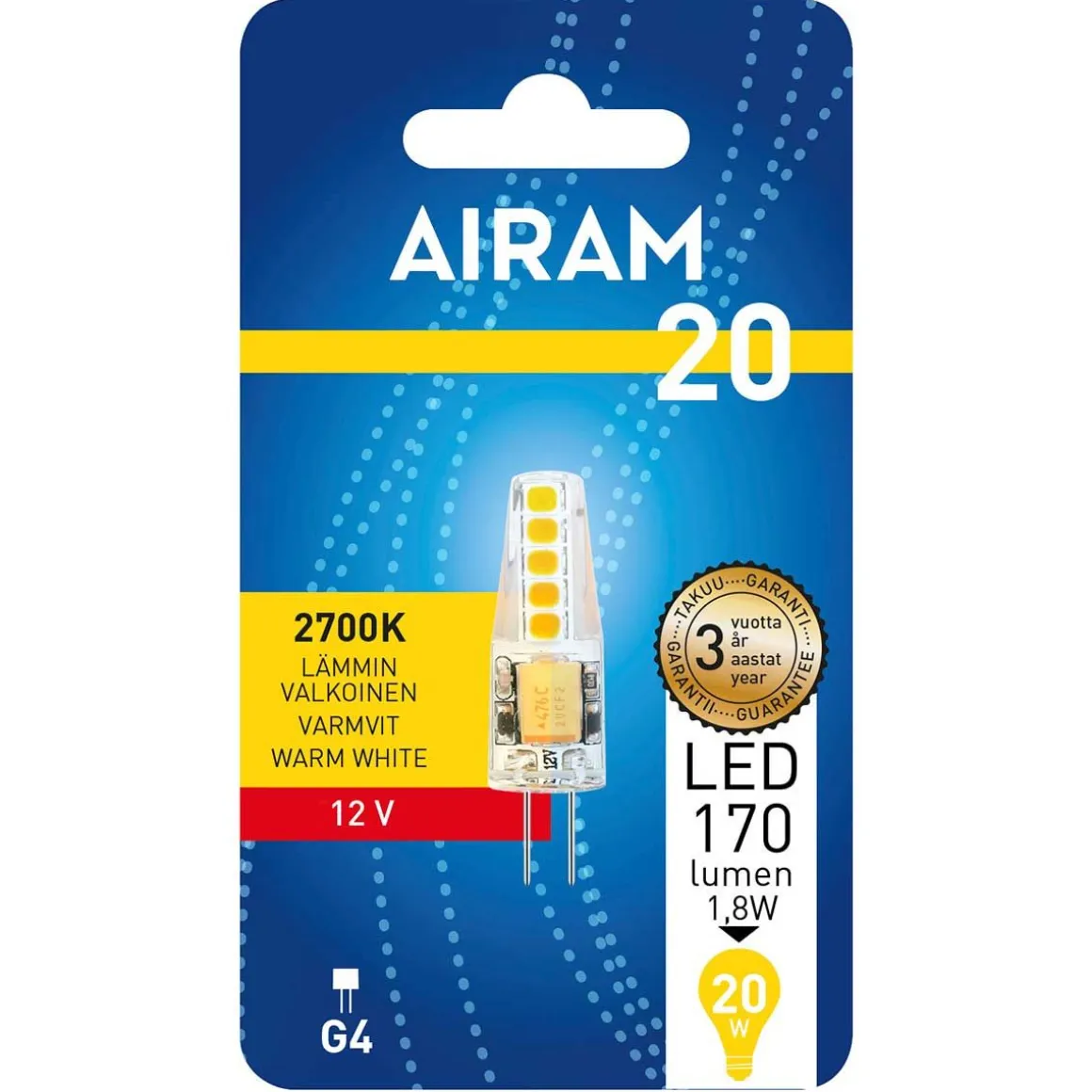 AIRAM LED LAMPPU 1,6W G4 12V, 160 LM, 15 000H