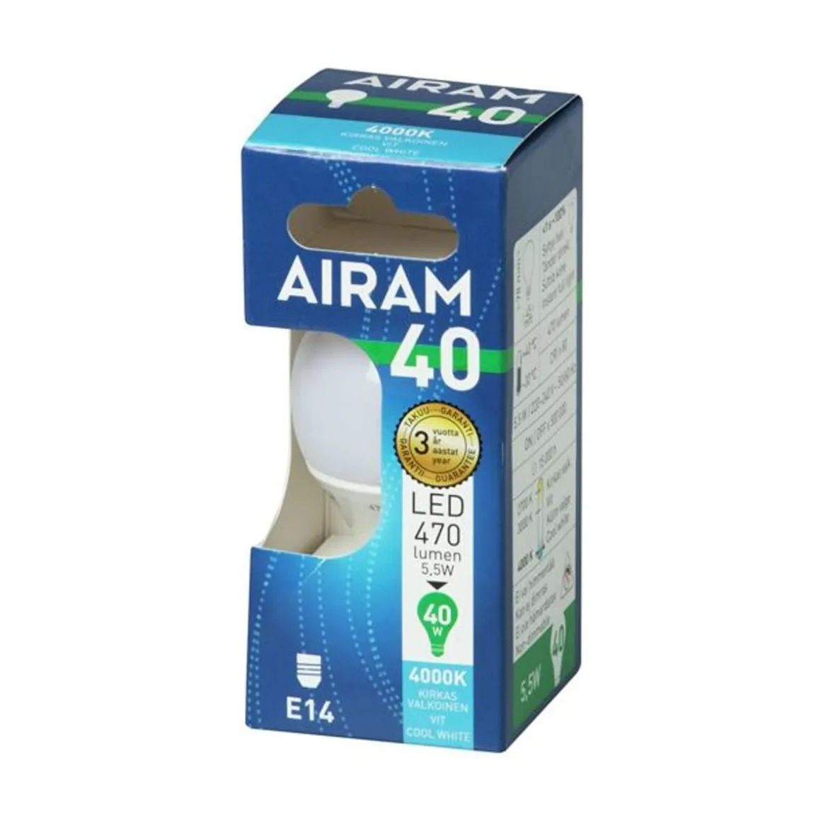 AIRAM LED MAINOSLAMPPU OPALLI 4,9W E14 500LM 15 000H 4000K