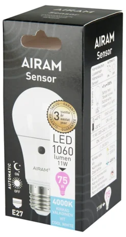 AIRAM LED SENSOR VAKIOLAMPPU 10,7W E27 1100LM 4000K