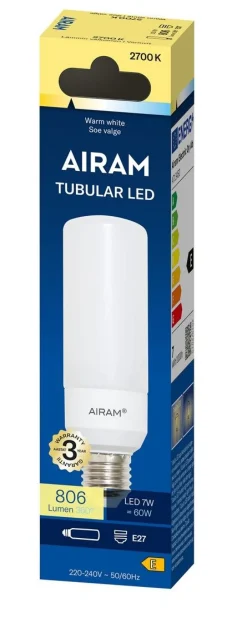AIRAM LED VAKIOLAMPPU 7W E27 TUBULAR 806 LM, 15 000H