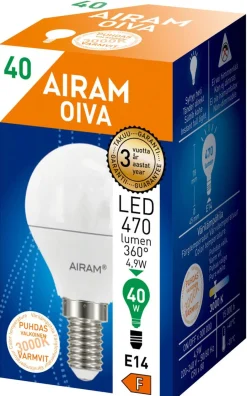 AIRAM OIVA LED MAINOSLAMPPU OPAALI 4,9W E14 470LM, 3000K