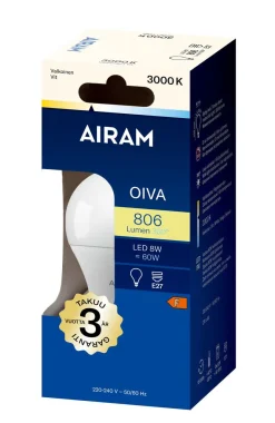 AIRAM OIVA LED VAKIOLAMPPU OPAALI 8,5W E27 806LM, 3000K