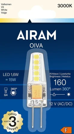 AIRAM OIVA PIENOISLAMPPU 1,6W G4 12V 3000K 160LM