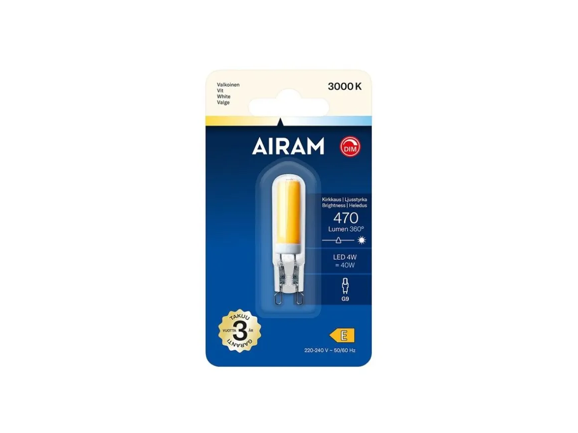 AIRAM OIVA PIENOISLAMPPU KIRKAS 4W G9 3000K 470LM HIMMENNYS