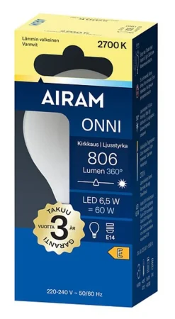 AIRAM ONNI LED PIENIKUPULAMPPU 6,5W E14 2700K P45 806LM 15 000H