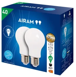 AIRAM OPAL LED VAKIOLAMPPU 2PACK 4,5W A60 E27, 4000K 470 LM, 12 000H