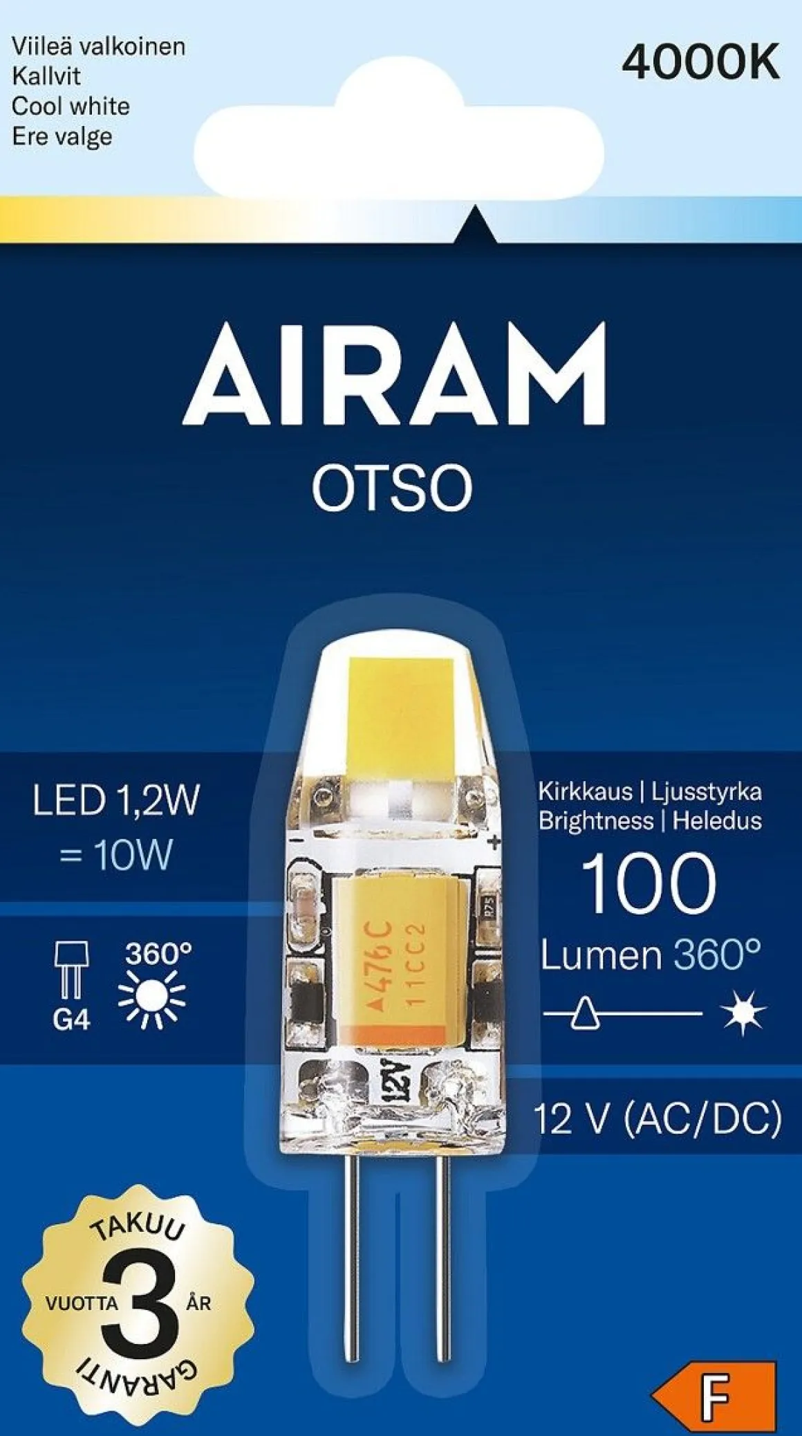 AIRAM OTSO PIENOISLAMPPU 1,2W G4 12V 4000K 100LM