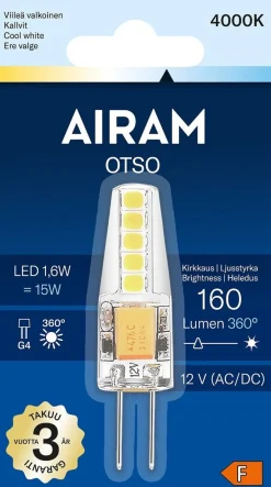AIRAM OTSO PIENOISLAMPPU 1,6W G4 12V 4000K 160LM