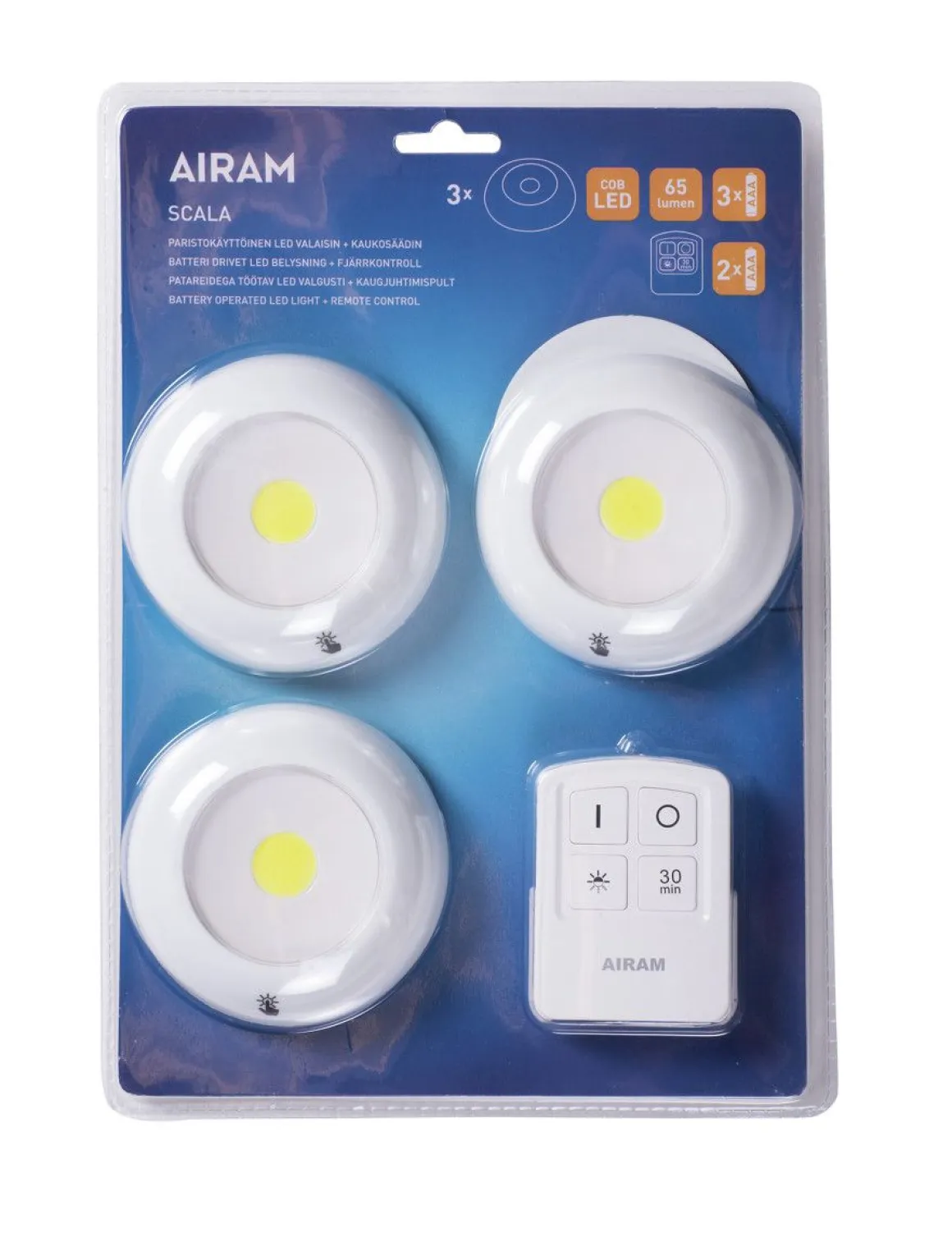AIRAM SCALA PARISTOVALO 3+1 LED, 3XAAA (VALO) JA 2XAAA (KAUKOSÄÄDIN)