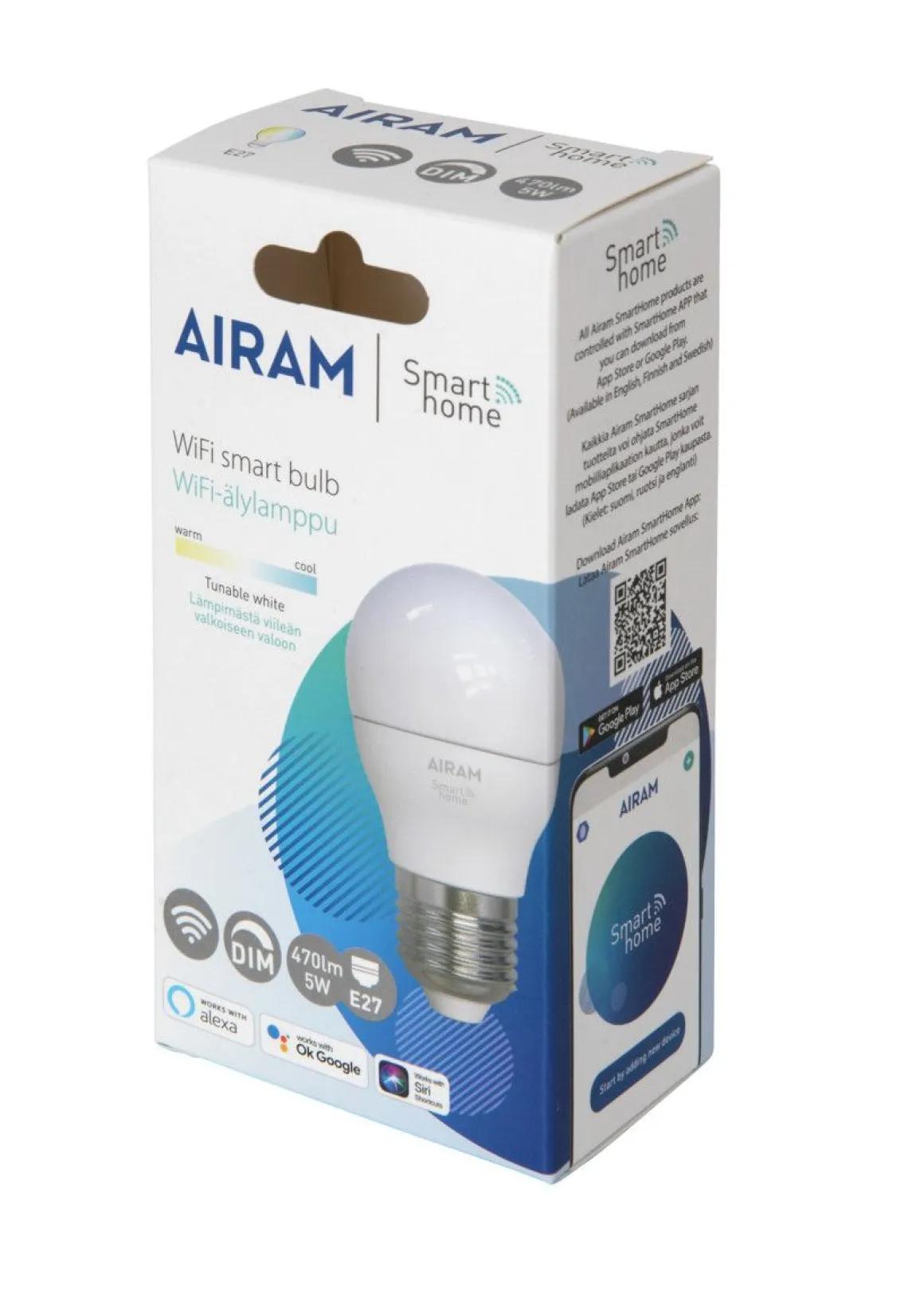 AIRAM SMART KORISTELAMPPU 4,9W OPAALI E27, 470LM,TW 2700-6500K