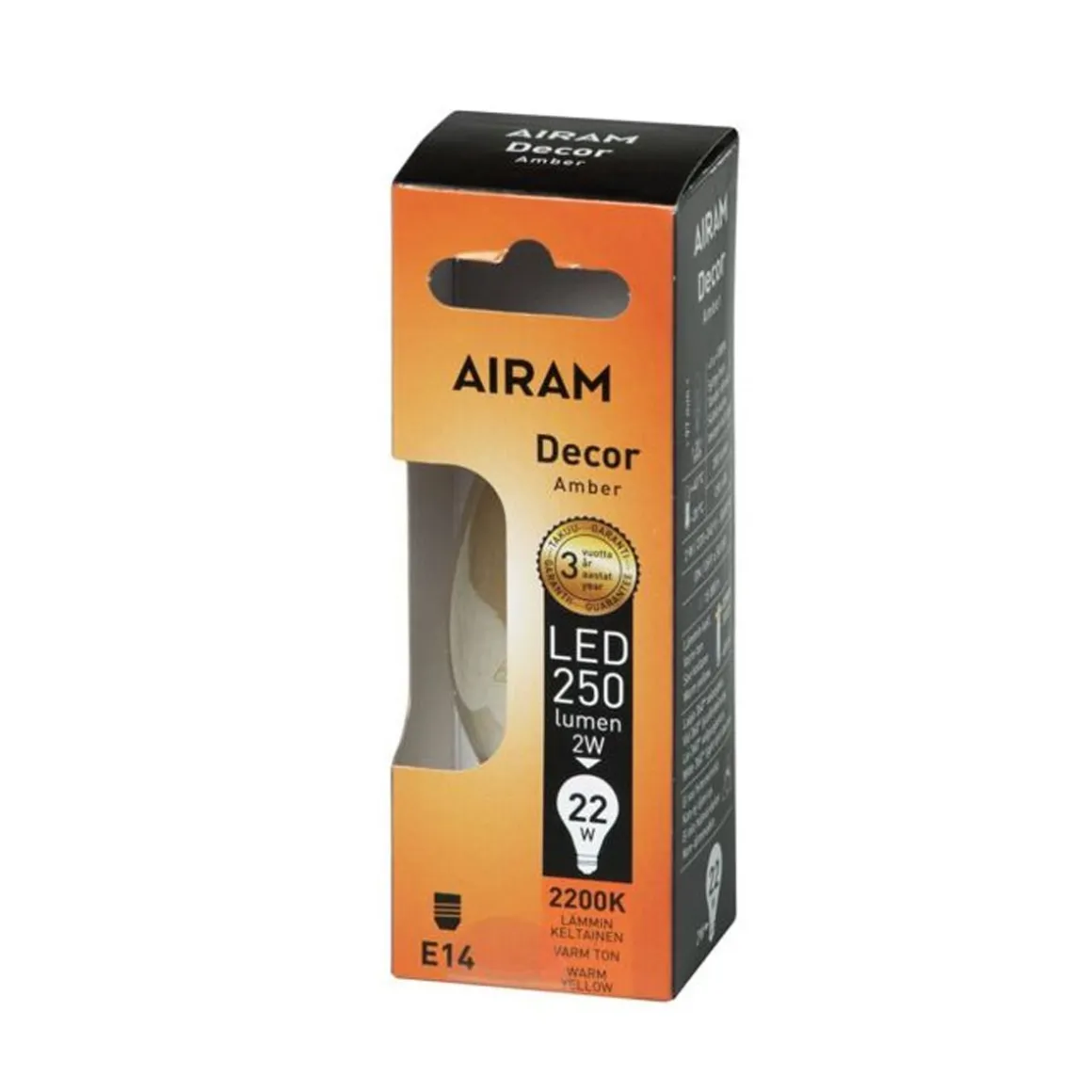 AIRAM LED AMBER ANTIIKKI KYNTTILÄLAMPPU 4,5W 360LM E14 2200K KIRKAS HIMMENNETTÄVÄ