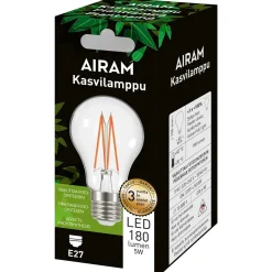 AIRAM LED KASVILAMPPU VAKIO 5W VAKIO E27 KIRKAS FILAMENT 180 LM