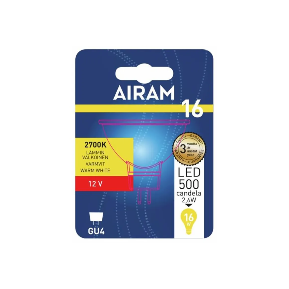 AIRAM LED KOHDELAMPPU 2,3W GU4 MR11 12V, 200 LM, 500 CD , 25 000H