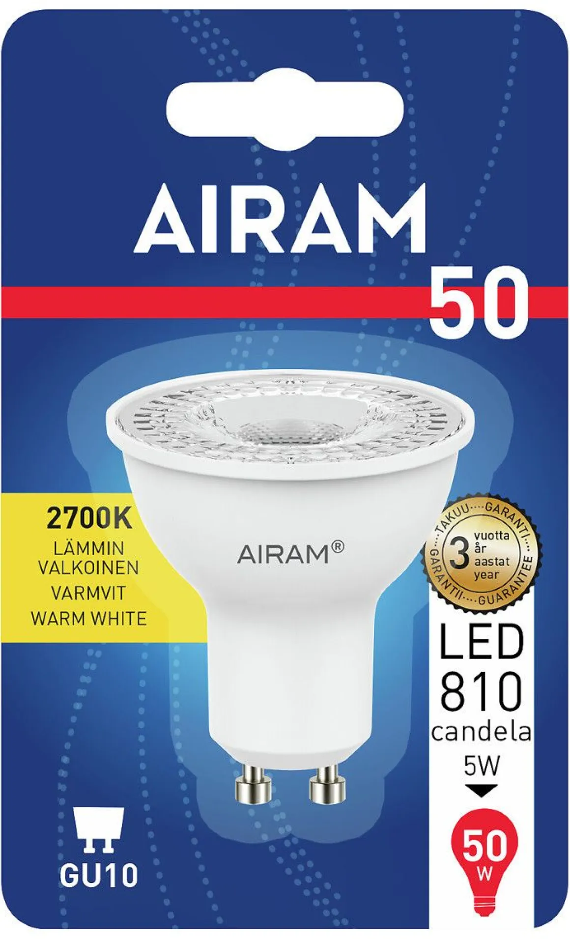 AIRAM LED KOHDELAMPPU 4,2W PAR16 36 GU10, 370LM/810CD, 2700K