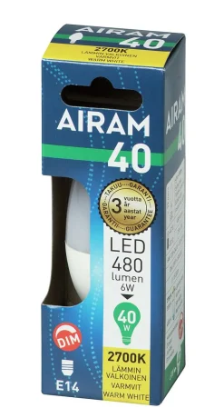 AIRAM LED KYNTTILÄLAMPPU OPAALI 4,9W E14 480 LM, HIMMENETTÄVÄ, 15 000H