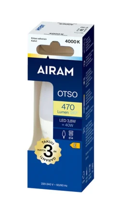 AIRAM LED KYNTTILÄLAMPPU 3,7W E14 470LM 4000K, HIMMENNETTÄVÄ, BOX