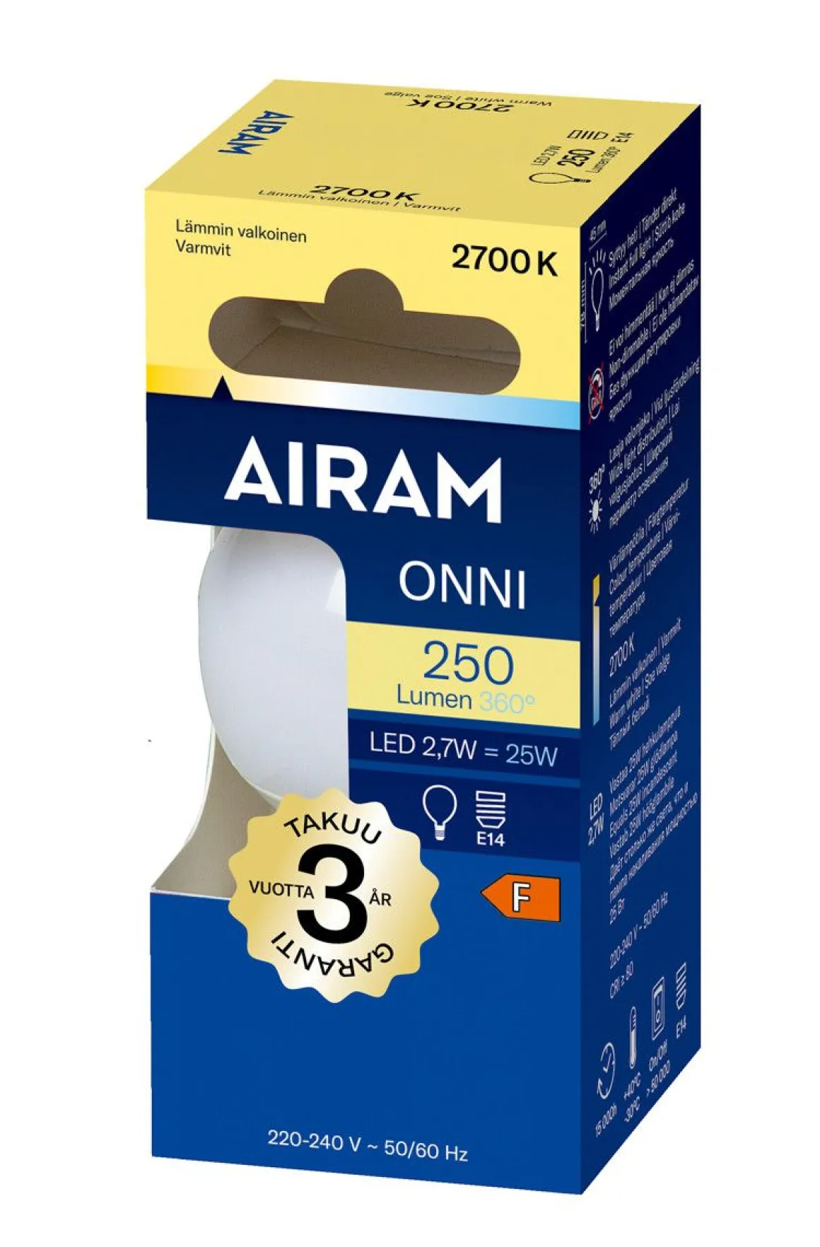 AIRAM LED MAINOSLAMPPU OPAALI 3W E14 250 LM, 15 000H