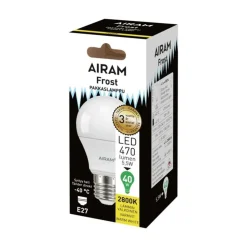 AIRAM LED PAKKASLAMPPU 4,9W E27 OPAALI, 2800K, 15 000H, 470 LM
