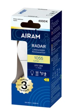 AIRAM LED VAKIOLAMPPU A60 RADAR OP 7,8W E27 1055LM 4000K