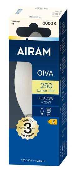 AIRAM OIVA LED KYNTTILÄKUPULAMPPU 2,2W E14 3000K 250LM 15 000H