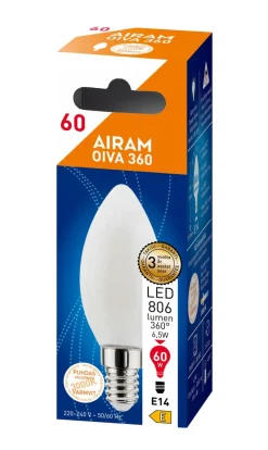 AIRAM OIVA LED KYNTTILÄLAMPPU 360 6,5W 806LM E14 3000K