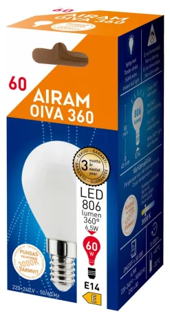 AIRAM OIVA LED-MAINOSLAMPPU 6,5W P45 830 806LM E14 360
