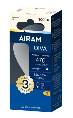 AIRAM OIVA LED PIENIKUPULAMPPU 4,2W E14 3000K P45 470LM 15 000H