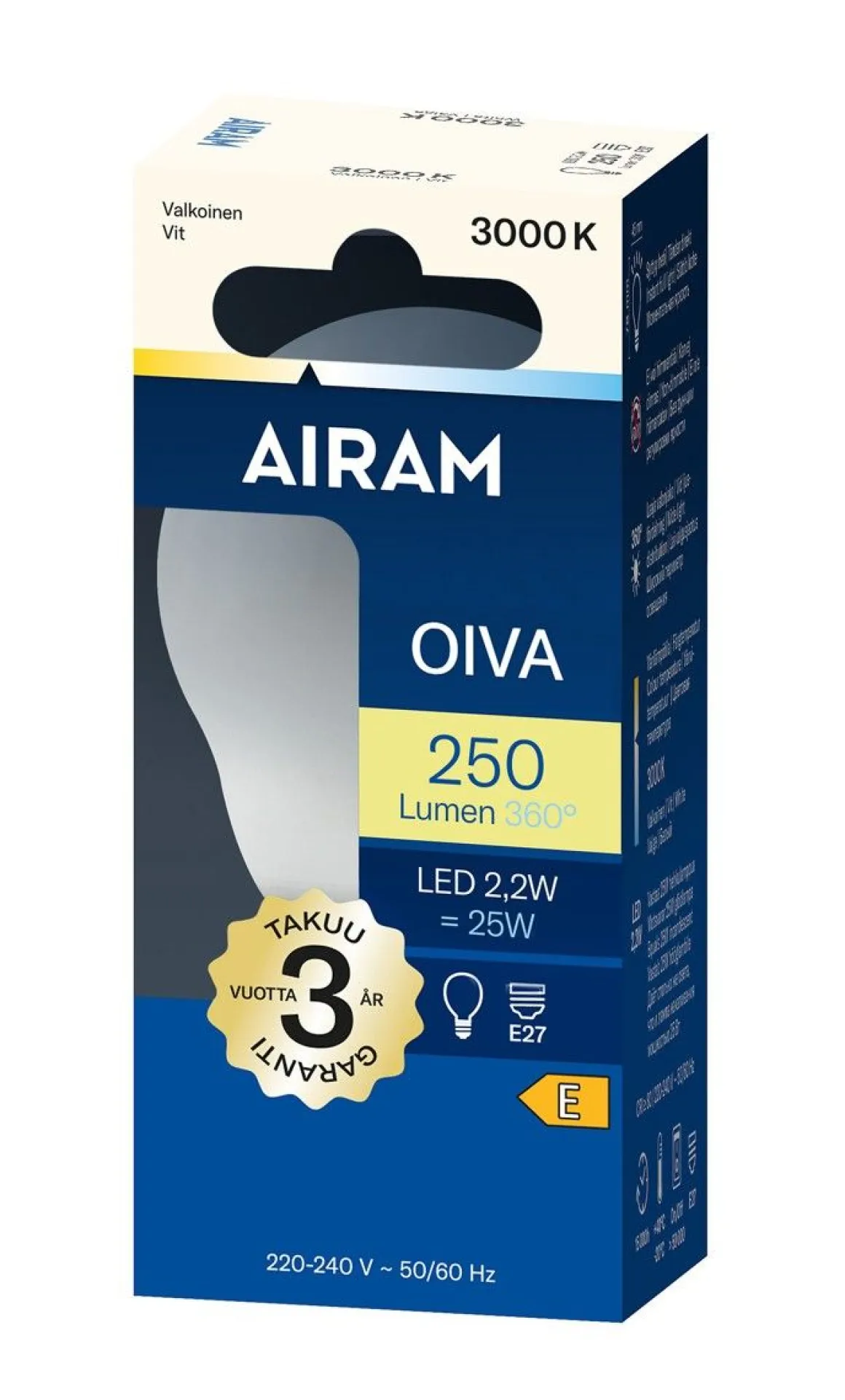 AIRAM OIVA LED PIENIKUPULAMPPU 2,2W E27 3000K 250LM 15 000H