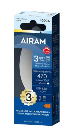 AIRAM OTSO LED 3-STEP KYNTTILÄKUPULAMPPU 360° 4,5W E14 4000K DIM 470LM