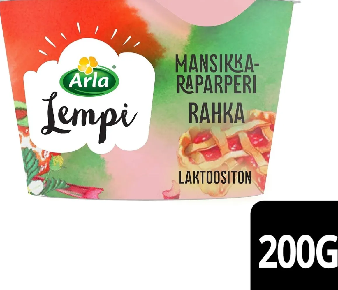 ARLA LEMPI MAUSTETTU RAHKA MANSIKKA-RAPARPERI LAKTON 200 G