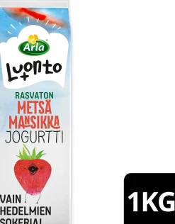 ARLA LUONTO+ AB RASVATON METSÄMANSIKKAJOGURTTI LAKTON 1KG