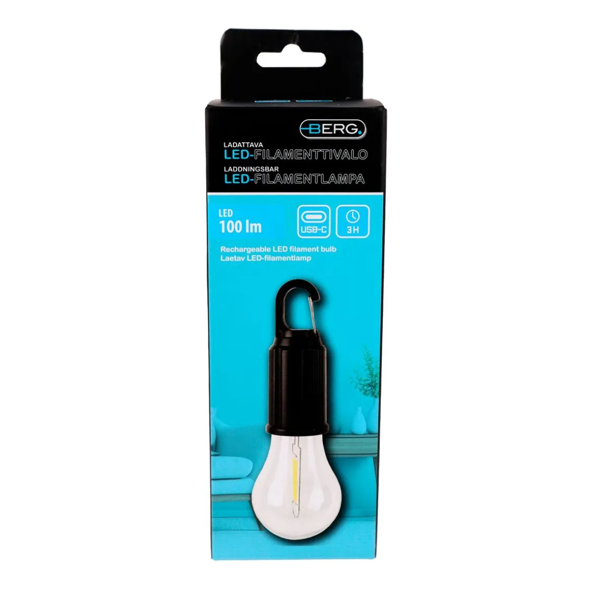 BERG LED-FILAMENTTIVALO LADATTAVA 100LM KARABIINILLA MUSTA