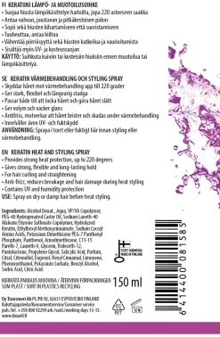 BIOZELL PROFESSIONAL KERATIINI LÄMPÖ- JA MUOTOILUSUIHKE 150 ML