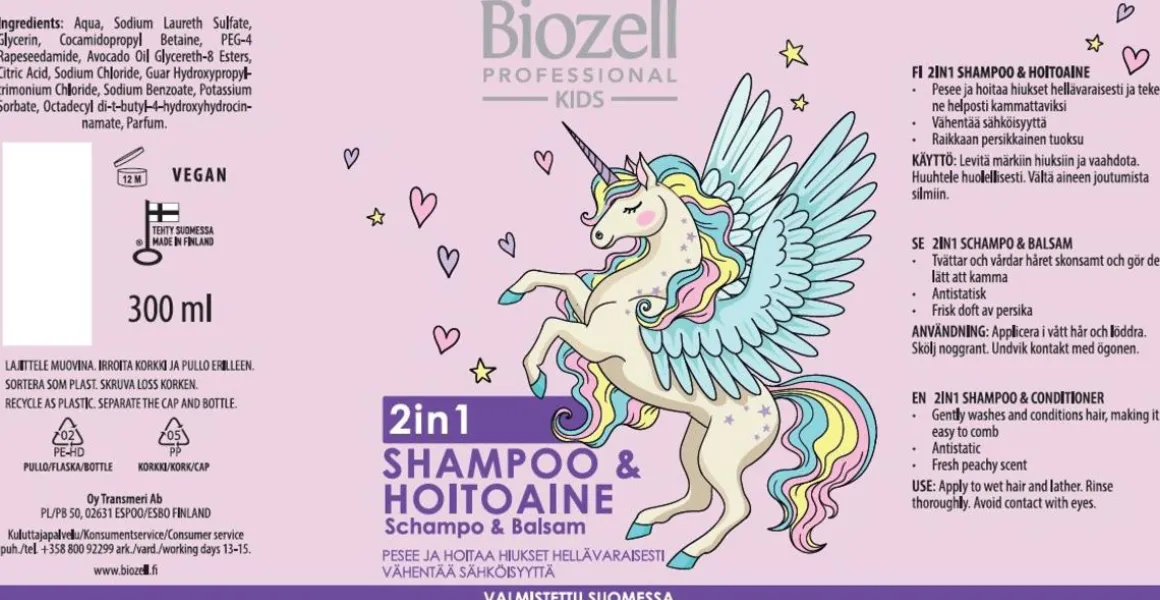 BIOZELL KIDS 2-IN-1 LASTEN SHAMPOO JA HOITOAINE 300 ML