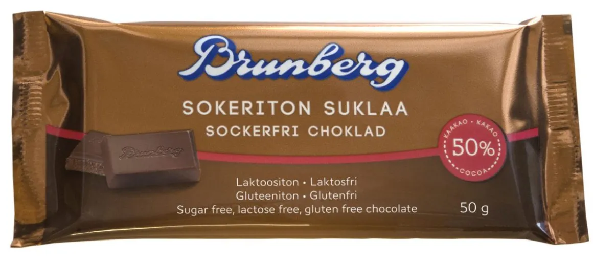 BRUNBERG SOKERITON JA LAKTOOSITON SUKLAALEVY 50 G
