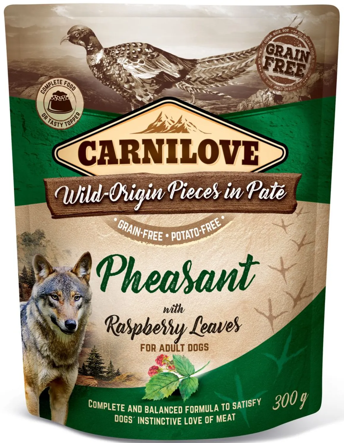 CARNILOVE KOIRAN ANNOSPATEE ADULT FASAANI-VADELMANLEHTI 300 G