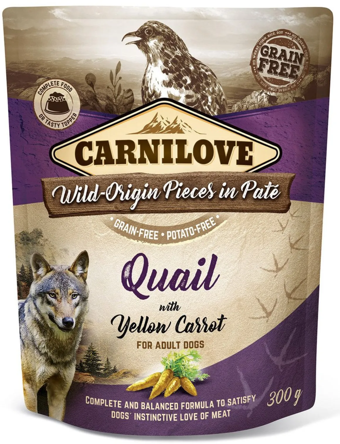 CARNILOVE KOIRAN ANNOSPATEE ADULT VIIRIÄINEN-PORKKANA 300 G