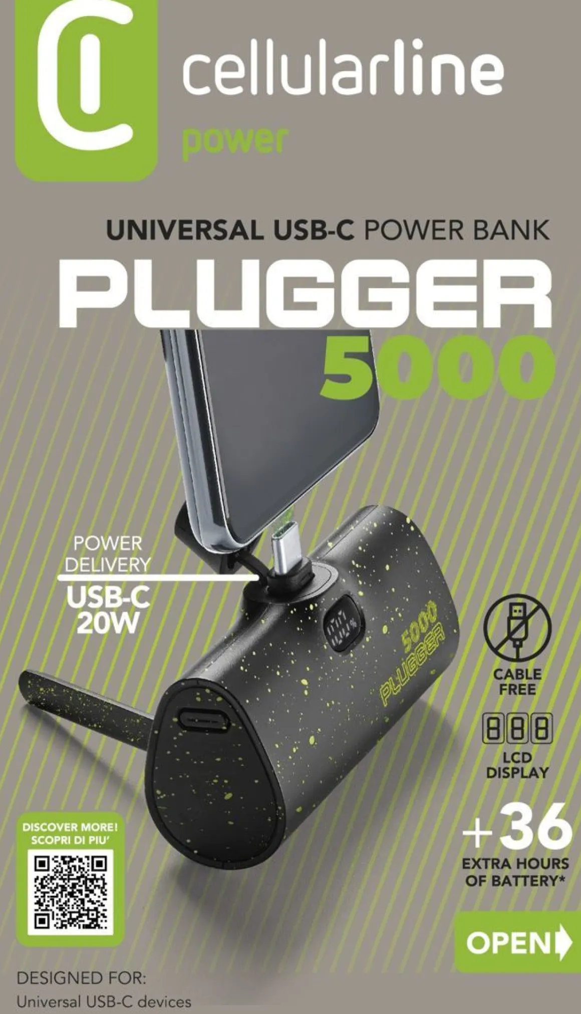 CELLULARLINE 5000 USB-C VARAVIRTA, MUSTA