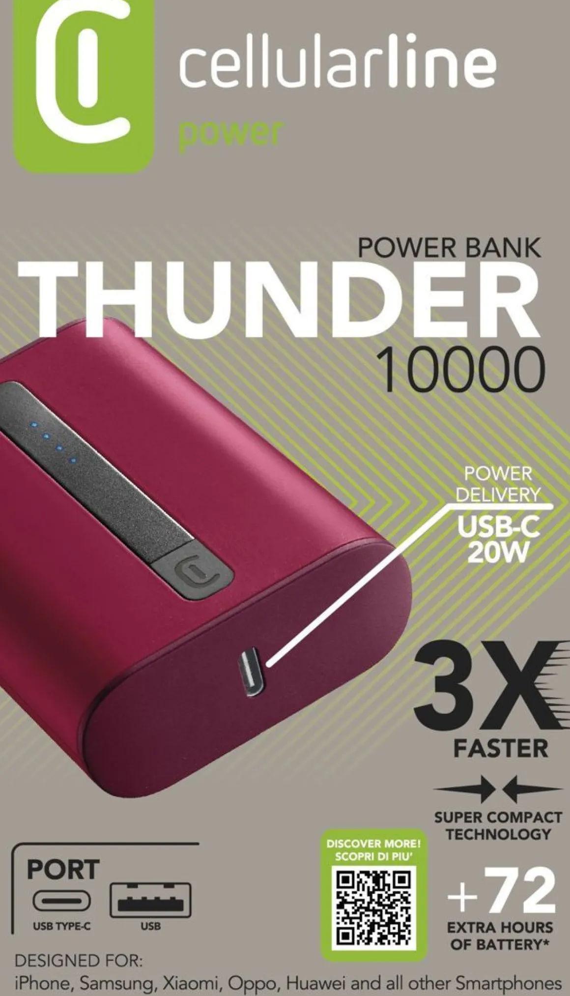 CELLULARLINE THUNDER 10000 VARAVIRTA PUNAINEN