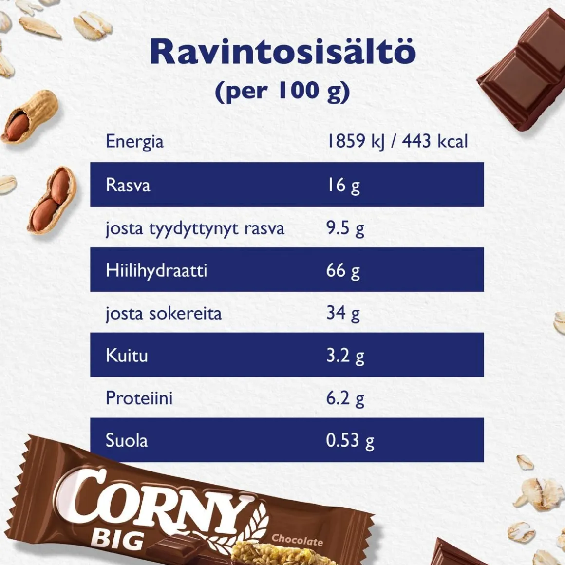 CORNY BIG VÄLIPALAPATUKKA PÄHKINÄ-SUKLAA 50 G