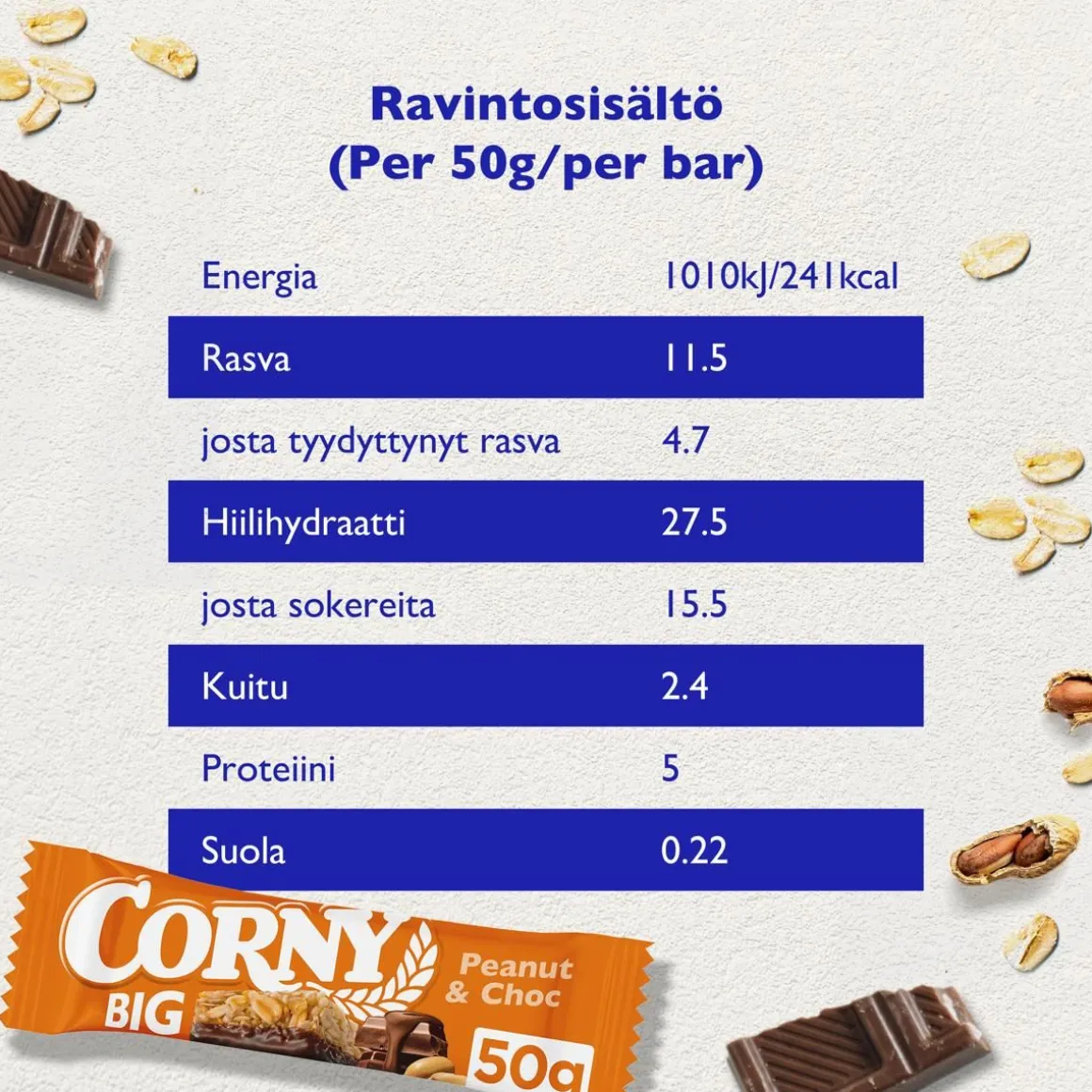 CORNY BIG VÄLIPALAPATUKKA PÄHKINÄ-SUKLAA 50 G