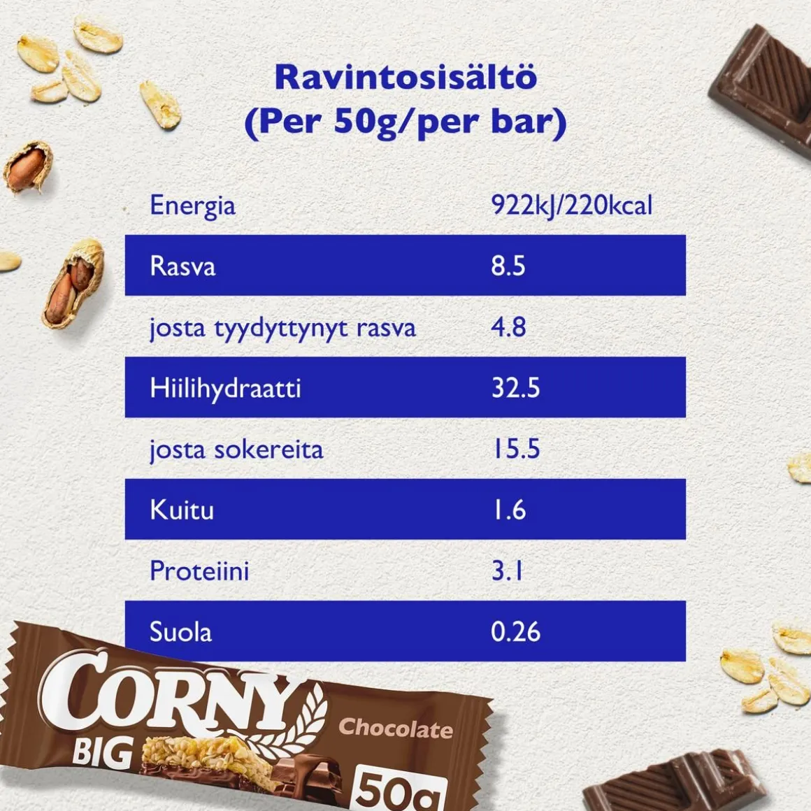 CORNY BIG VÄLIPALAPATUKKA SUKLAA 50 G